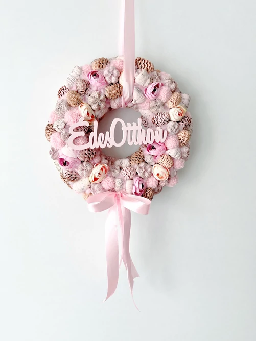 Édes otthon feliratú pasztell kopogtató masnival, 24 cm