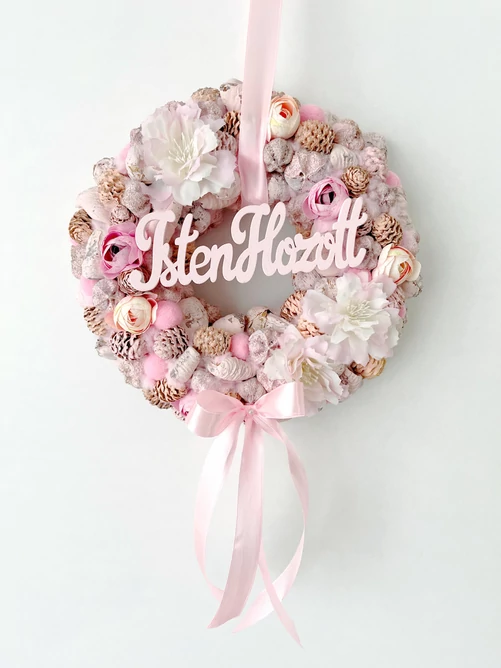 Isten hozott feliratú ajtódísz masnival, 24 cm