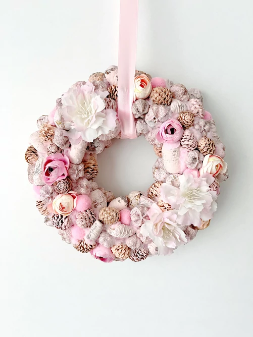 Pink virágos kopogtató, 24 cm