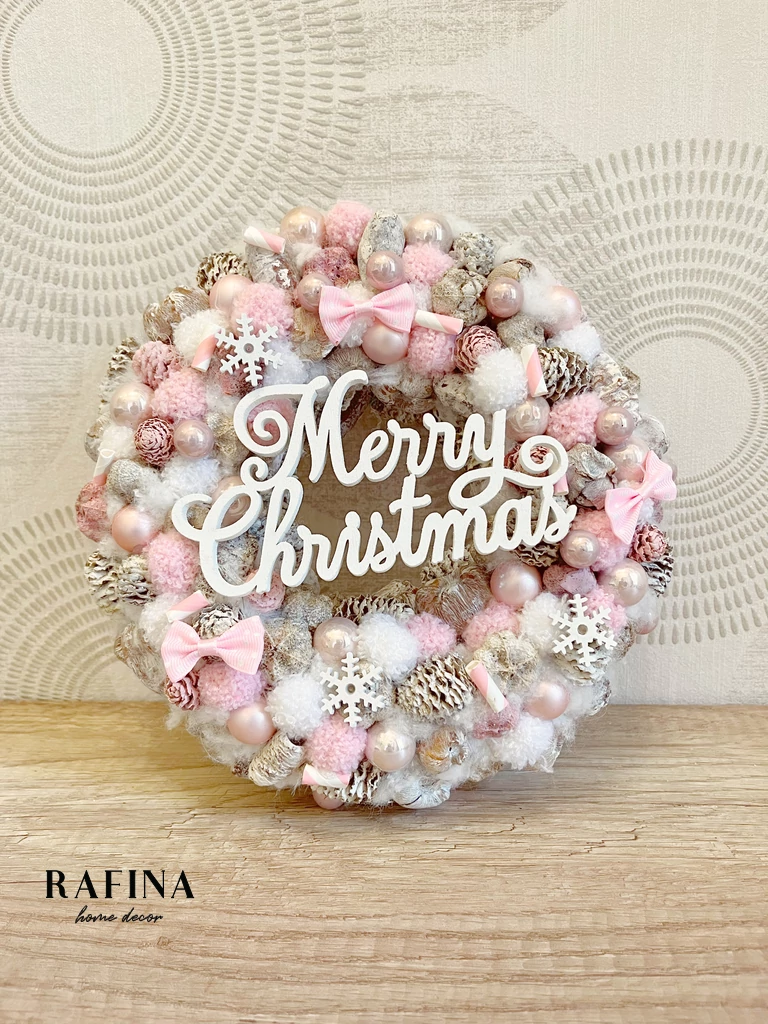 Merry Christmas kopogtató, rózsaszínű