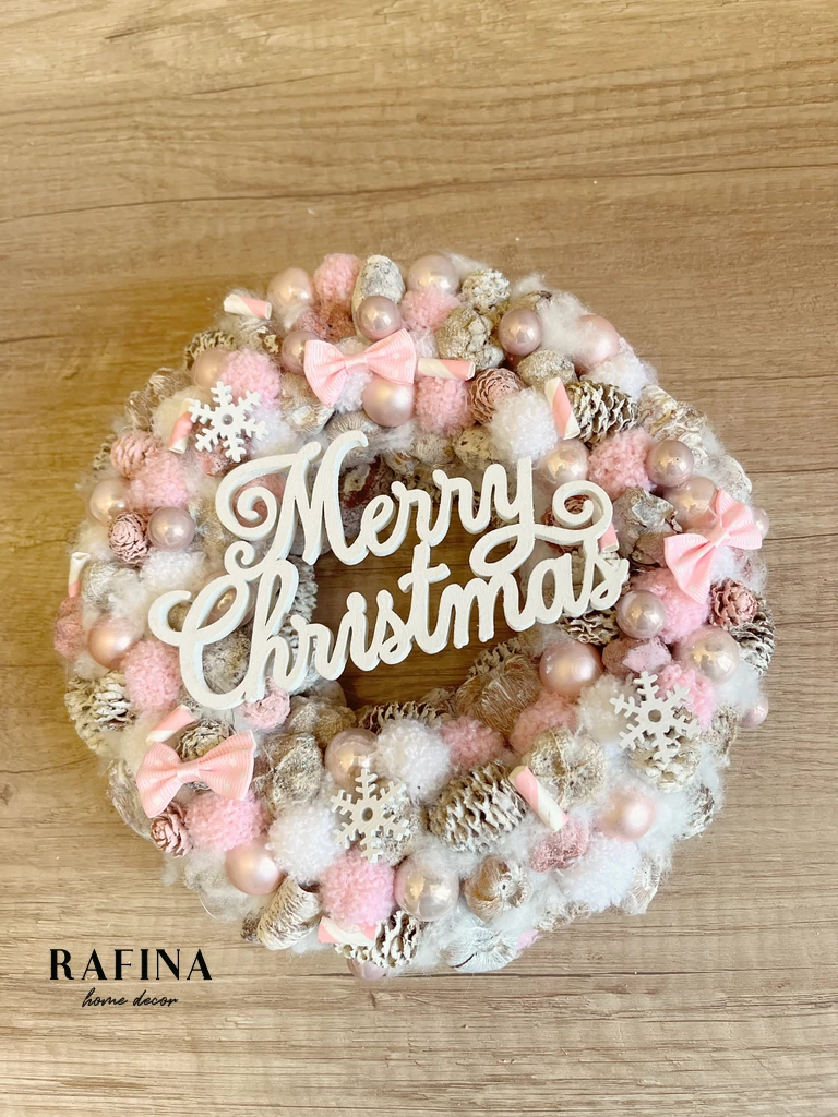 Merry Christmas kopogtató, rózsaszínű