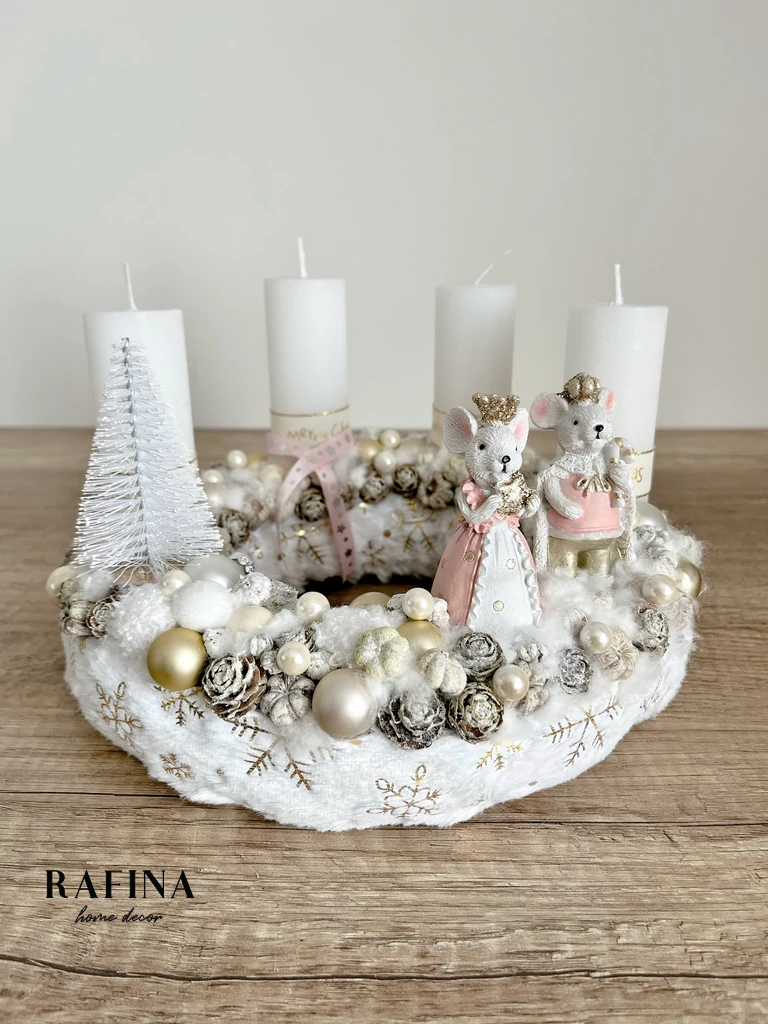 Arany ezüst egér király pár adventi koszorú 